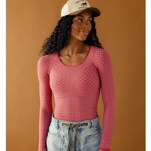 Free People Pink Patterned Long Sleeve Top